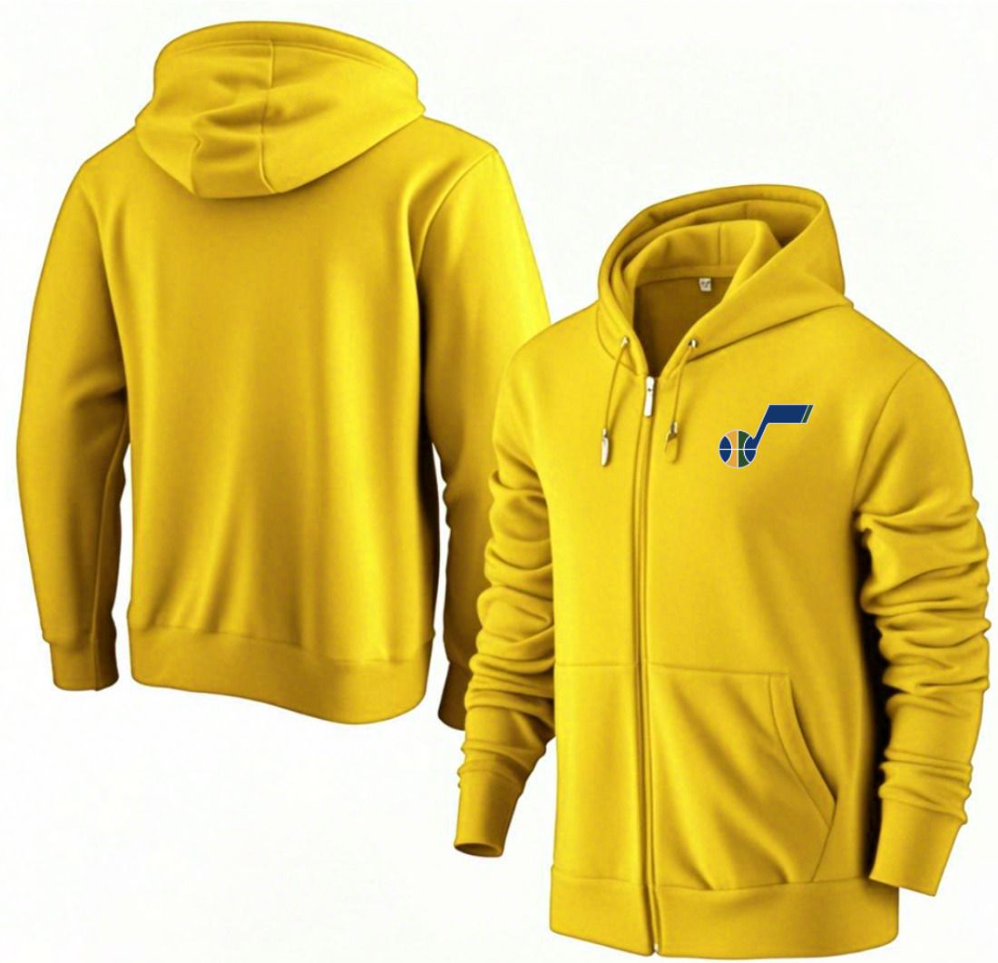 Men Utah Jazz Yellow Zipper hoodie 2025 NBA Jersey style 1